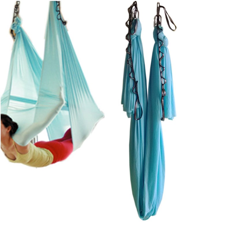 WELLSEM Aerial Yoga Hammock 5.5 Yards Aerial Pilates Silk Yoga Swing Set Include Carabiner,Daisy Chain, Pose Guide (Sky Bule) - Image 1